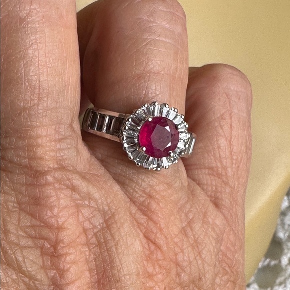 Ruby, White sapphires Sterling Silver Ring Size 7 - Picture 5 of 5